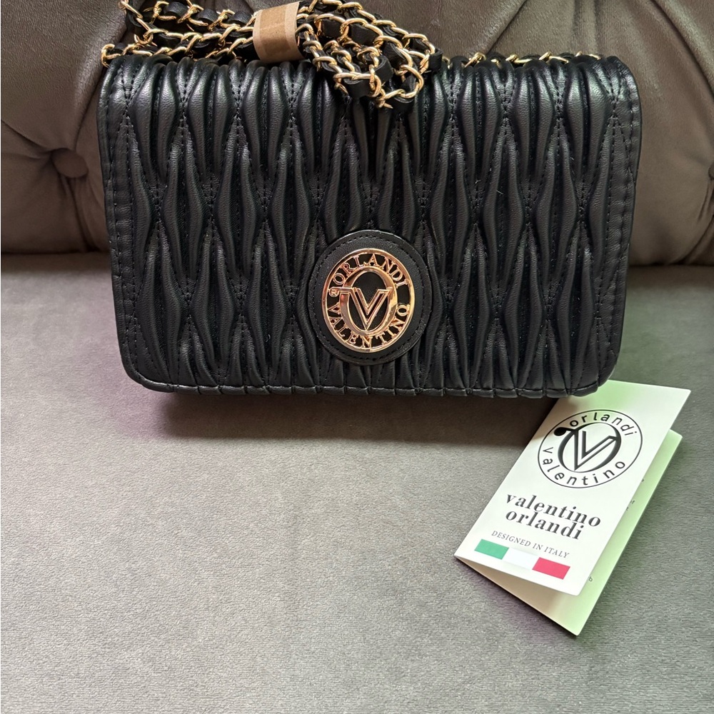 Valentino Orlandi Black Quilted Crossbody Bag NEW